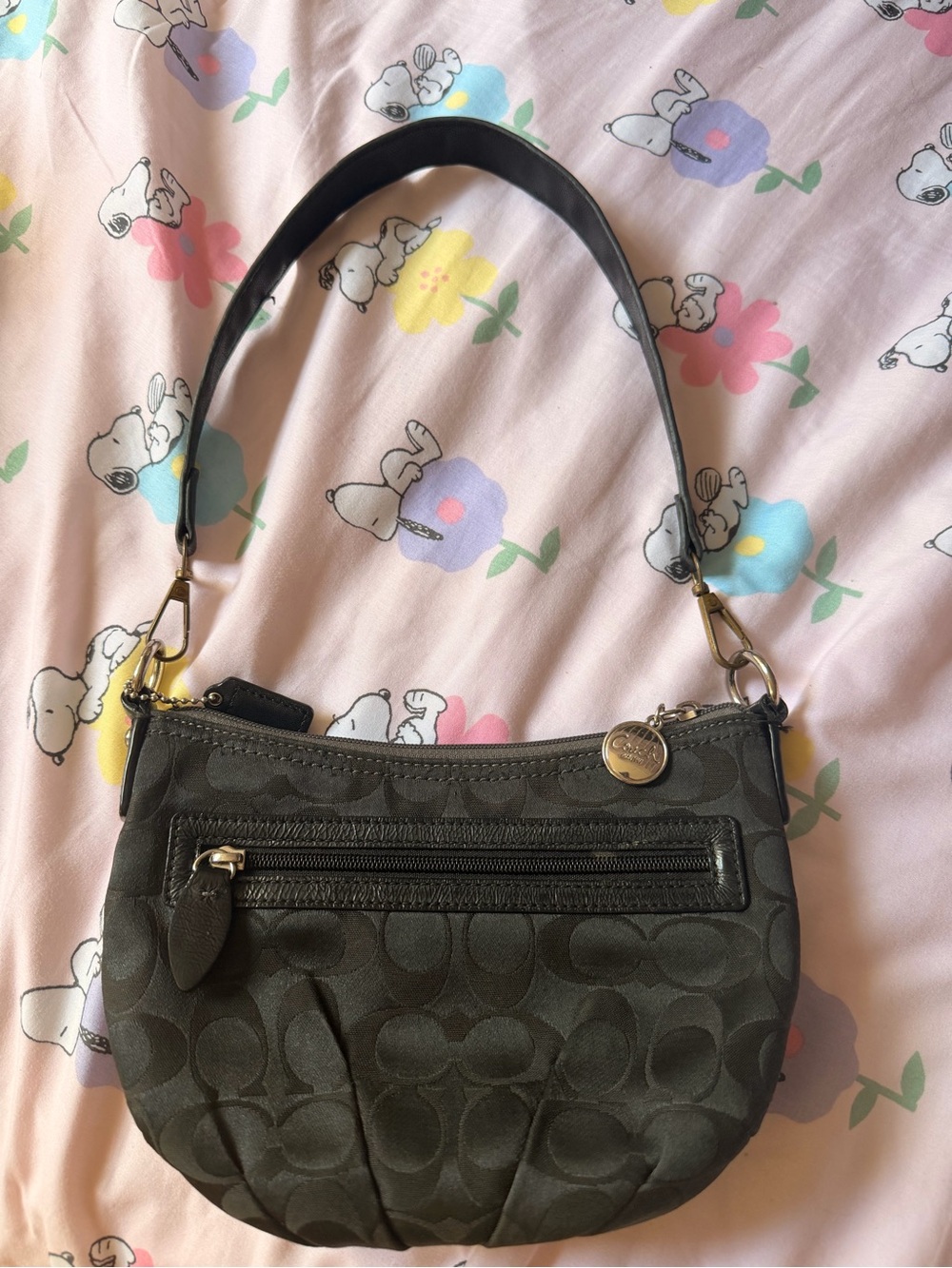 Coach Olive Green Signature Jacquard Shoulder Bag with Gold-Tone Hardware